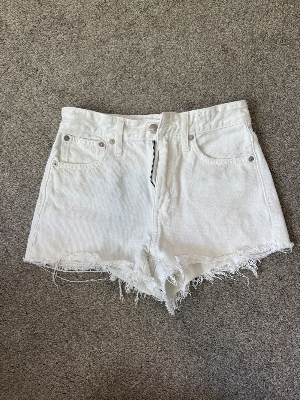 Madewell White High-Rise Frayed Hem Denim Shorts - Picture 1 of 4